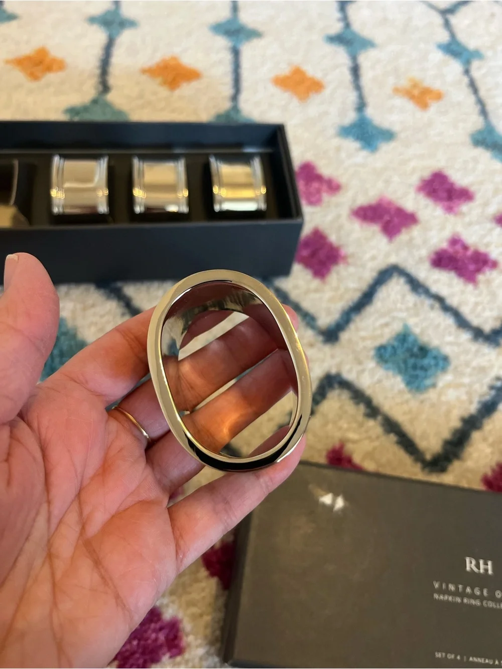 RH Restoration Hardware Vintage Oval Napkin Rings Set of 4 Polished Nickel